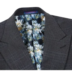English Laundry Mens Navy & Brown Windowpane Slim Fit Peak Lapel 2 Button Stretch Suit