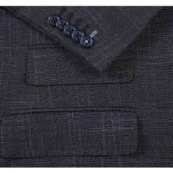 English Laundry Mens Navy & Brown Windowpane Slim Fit Peak Lapel 2 Button Stretch Suit