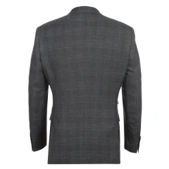 English Laundry Mens Navy & Brown Windowpane Slim Fit Peak Lapel 2 Button Stretch Suit