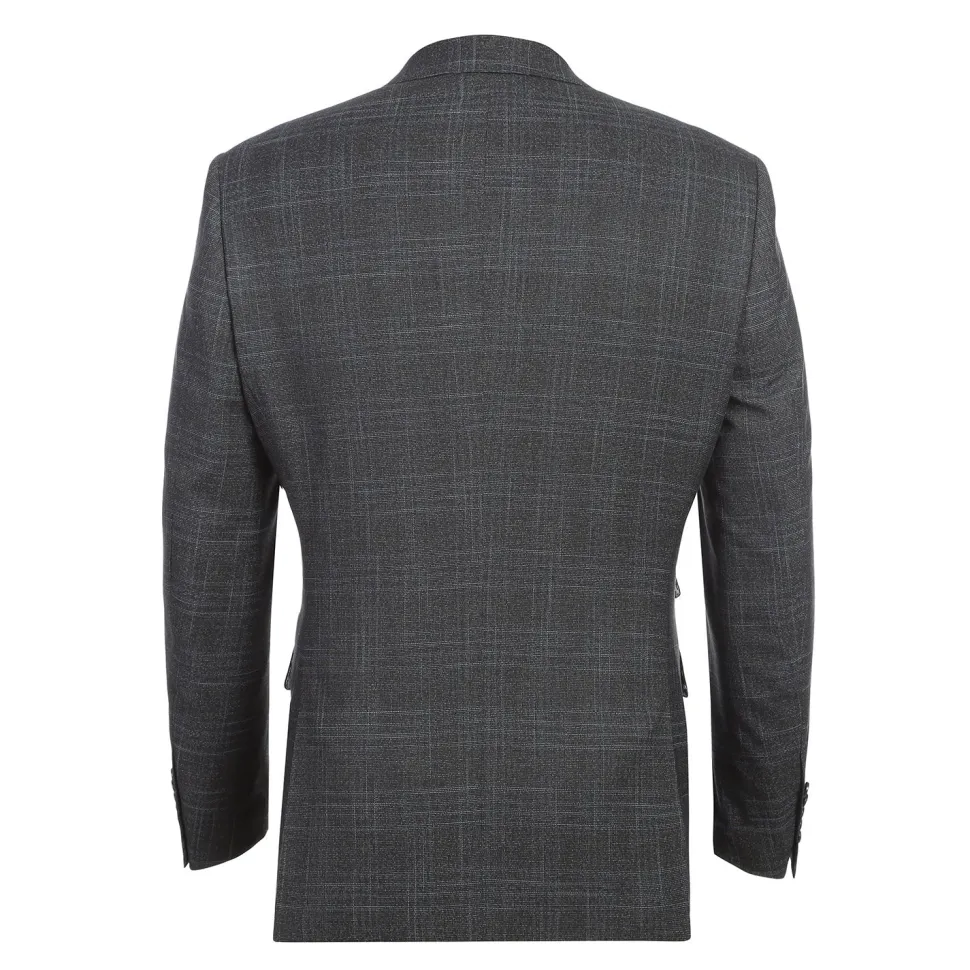 English Laundry Mens Navy & Brown Windowpane Slim Fit Peak Lapel 2 Button Stretch Suit