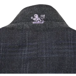English Laundry Mens Navy & Brown Windowpane Slim Fit Peak Lapel 2 Button Stretch Suit