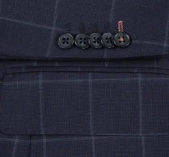 English Laundry Mens Navy Windowpane Slim Fit Notch Lapel 2 Button Wool Suit
