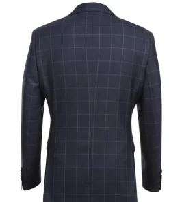 English Laundry Mens Navy Windowpane Slim Fit Notch Lapel 2 Button Wool Suit