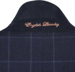 English Laundry Mens Navy Windowpane Slim Fit Notch Lapel 2 Button Wool Suit