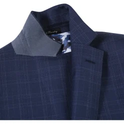 English Laundry Mens Navy Windowpane Plaid Slim Fit Notch Lapel 2 Button Wool Suit