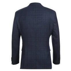 English Laundry Mens Navy Windowpane Plaid Slim Fit Notch Lapel 2 Button Wool Suit