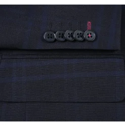 English Laundry Mens Navy Windowpane Slim Fit Notch Lapel 2 Button Stretch Suit