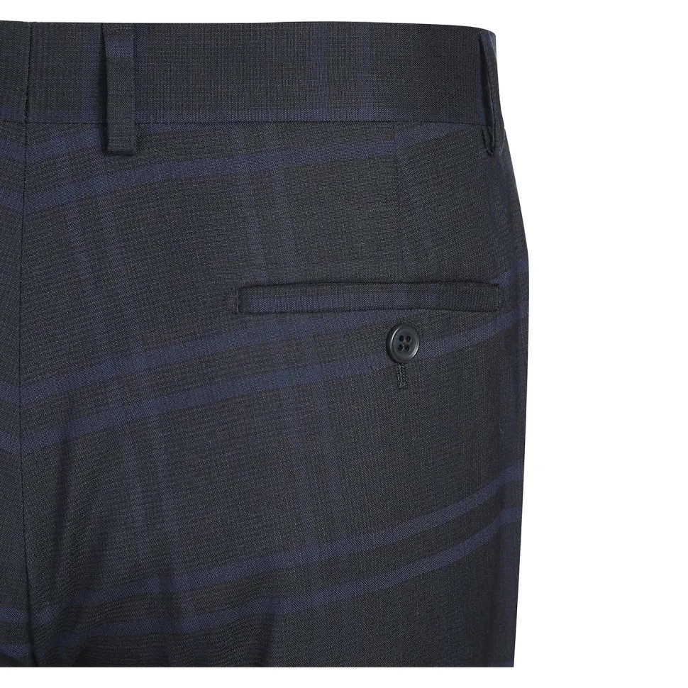 English Laundry Mens Navy Windowpane Slim Fit Notch Lapel 2 Button Stretch Suit