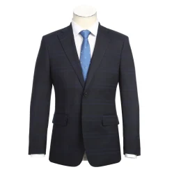 English Laundry Mens Navy Windowpane Slim Fit Notch Lapel 2 Button Stretch Suit