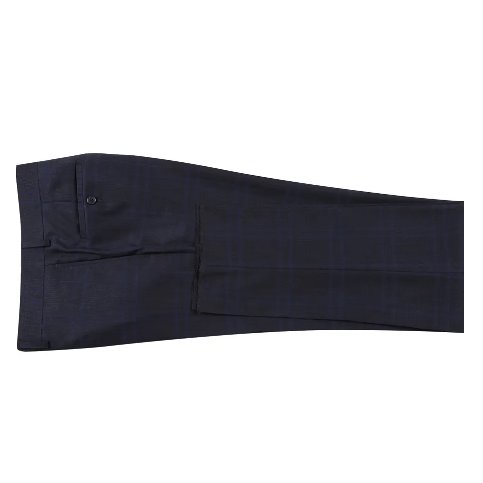 English Laundry Mens Navy Windowpane Slim Fit Notch Lapel 2 Button Stretch Suit