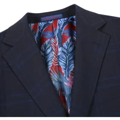 English Laundry Mens Navy Windowpane Slim Fit Notch Lapel 2 Button Stretch Suit