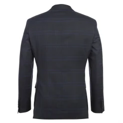 English Laundry Mens Navy Windowpane Slim Fit Notch Lapel 2 Button Stretch Suit