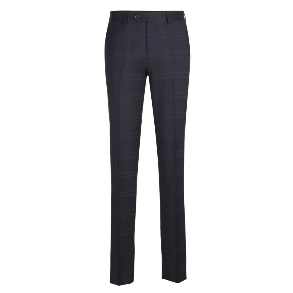 English Laundry Mens Navy Windowpane Slim Fit Notch Lapel 2 Button Stretch Suit