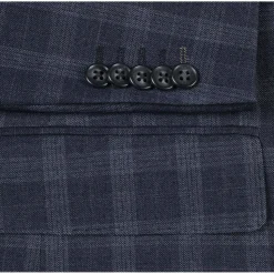 English Laundry Mens Navy Windowpane Slim Fit Notch Lapel 2 Button Stretch Suit