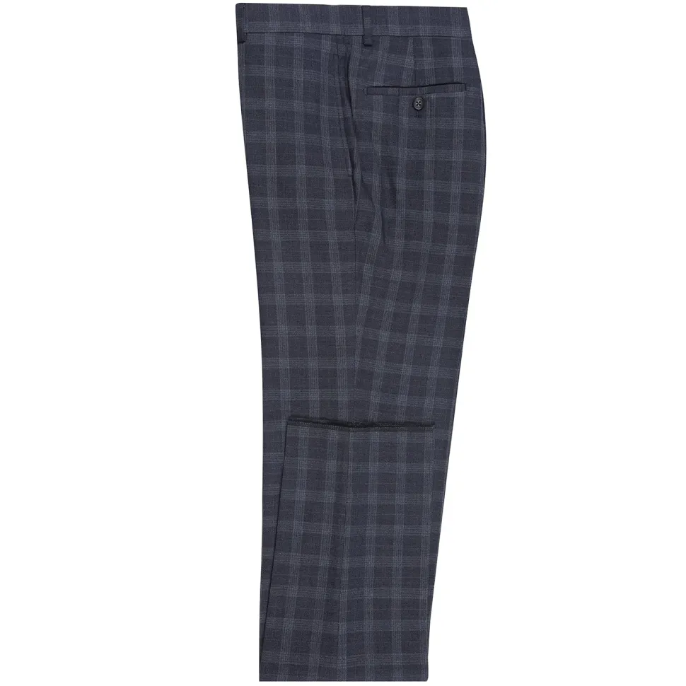 English Laundry Mens Navy Windowpane Slim Fit Notch Lapel 2 Button Stretch Suit