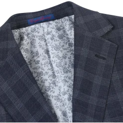 English Laundry Mens Navy Windowpane Slim Fit Notch Lapel 2 Button Stretch Suit