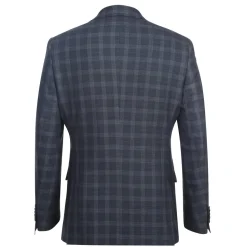 English Laundry Mens Navy Windowpane Slim Fit Notch Lapel 2 Button Stretch Suit