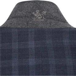 English Laundry Mens Navy Windowpane Slim Fit Notch Lapel 2 Button Stretch Suit