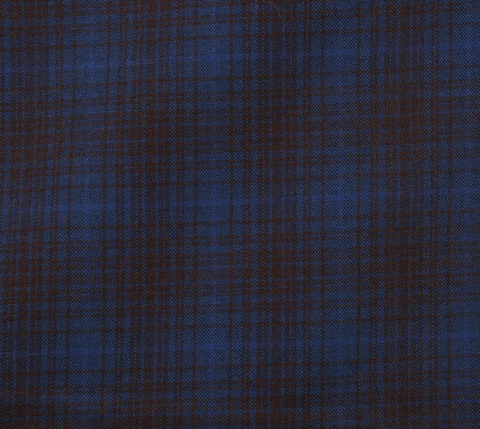 English Laundry Mens Navy with Brown Check Slim Fit Peak Lapel 2 Button Stretch Suit