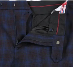 English Laundry Mens Navy with Brown Check Slim Fit Peak Lapel 2 Button Stretch Suit