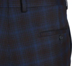 English Laundry Mens Navy with Brown Check Slim Fit Peak Lapel 2 Button Stretch Suit