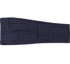 English Laundry Mens Navy with Brown Check Slim Fit Peak Lapel 2 Button Stretch Suit