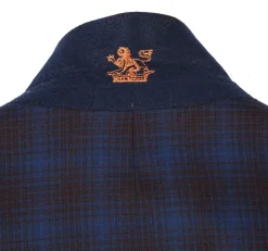English Laundry Mens Navy with Brown Check Slim Fit Peak Lapel 2 Button Stretch Suit