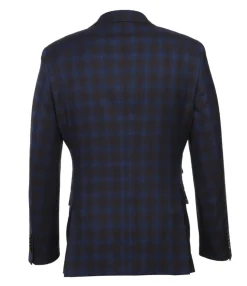 English Laundry Mens Navy with Brown Check Slim Fit Peak Lapel 2 Button Stretch Suit
