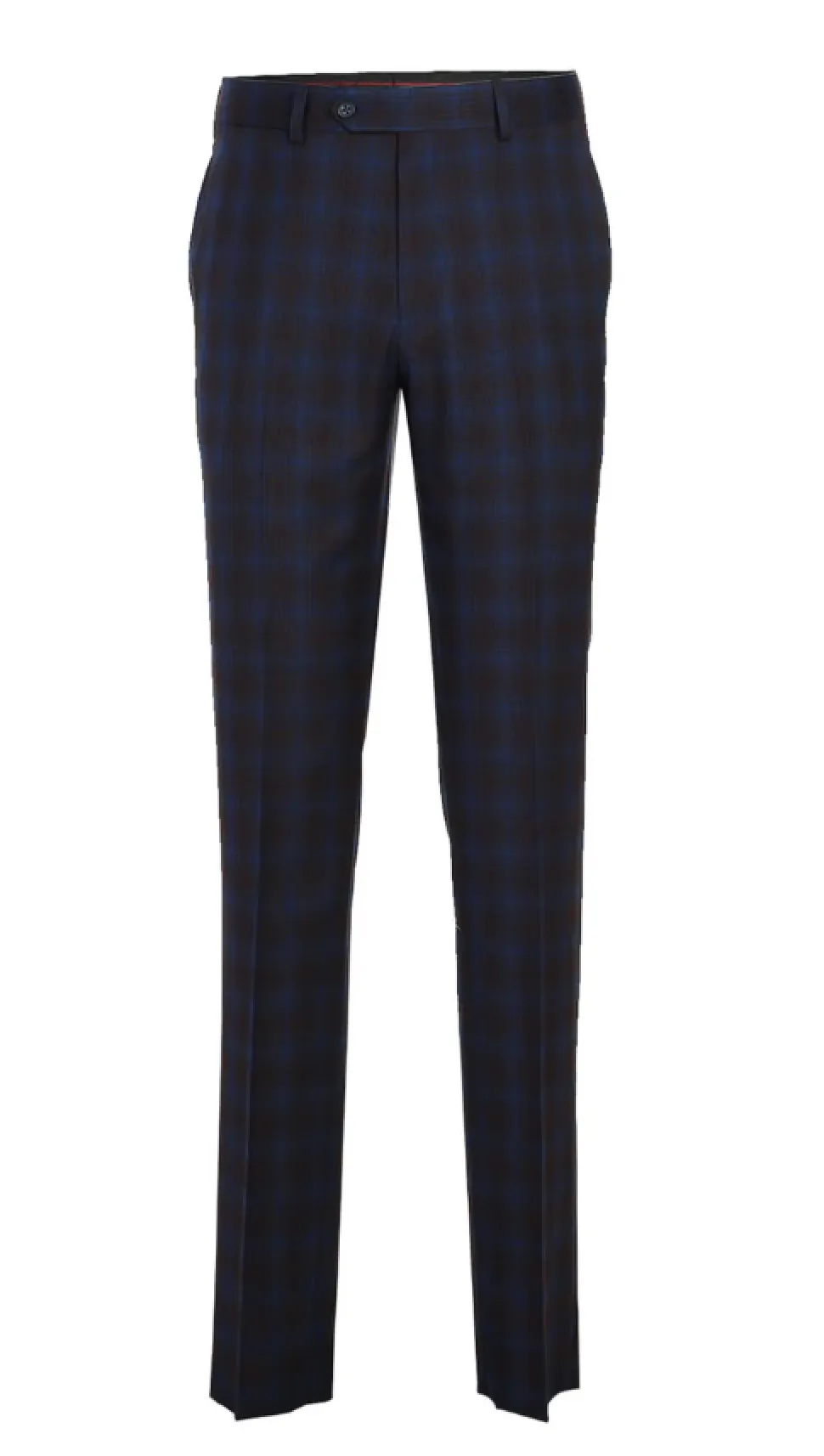 English Laundry Mens Navy with Brown Check Slim Fit Peak Lapel 2 Button Stretch Suit