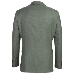 English Laundry Mens Olive Green Stripe Slim Fit Peak Lapel 2 Button Stretch Suit