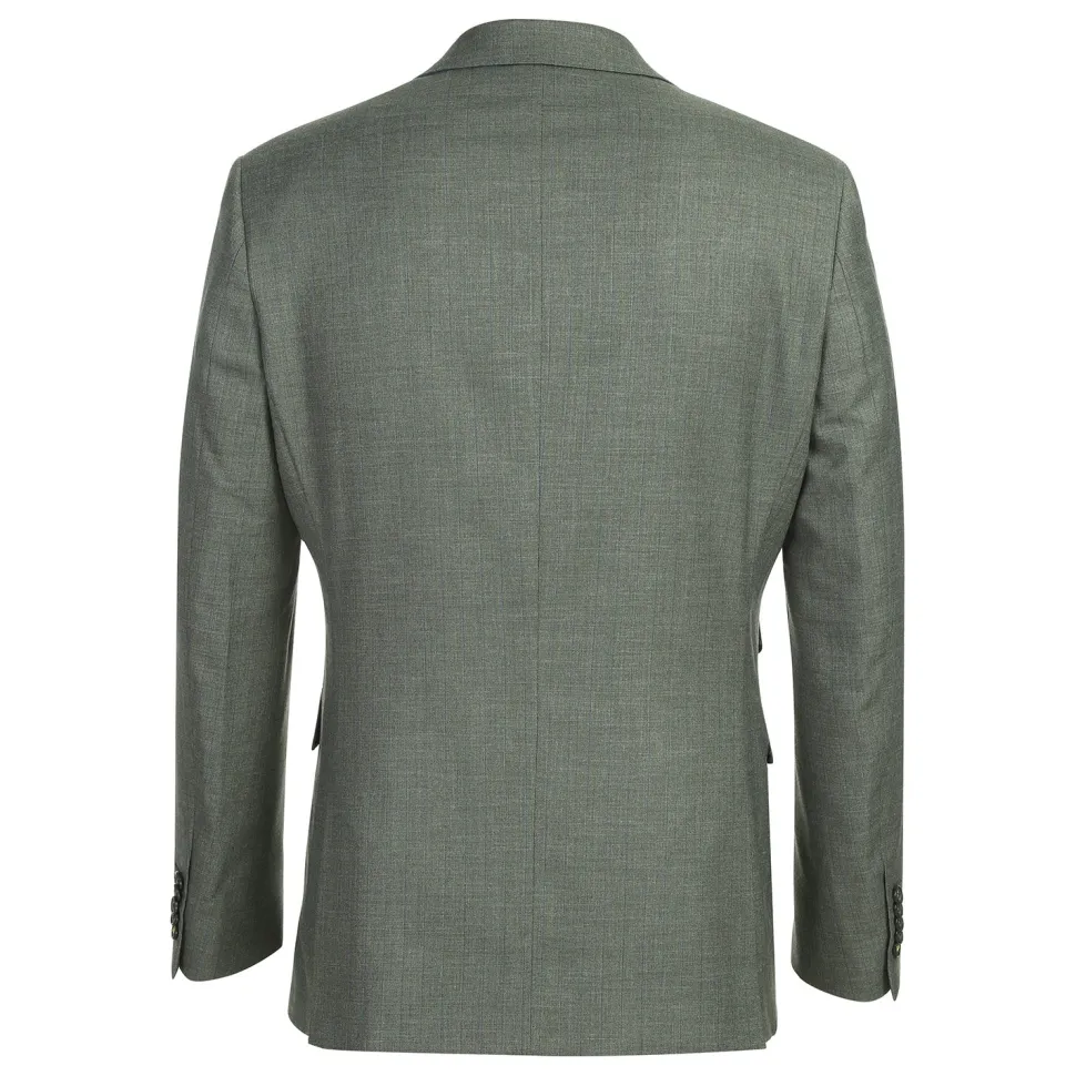 English Laundry Mens Olive Green Stripe Slim Fit Peak Lapel 2 Button Stretch Suit