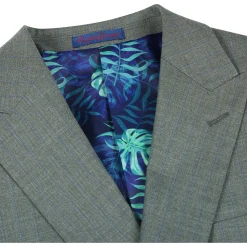 English Laundry Mens Olive Green Stripe Slim Fit Peak Lapel 2 Button Stretch Suit
