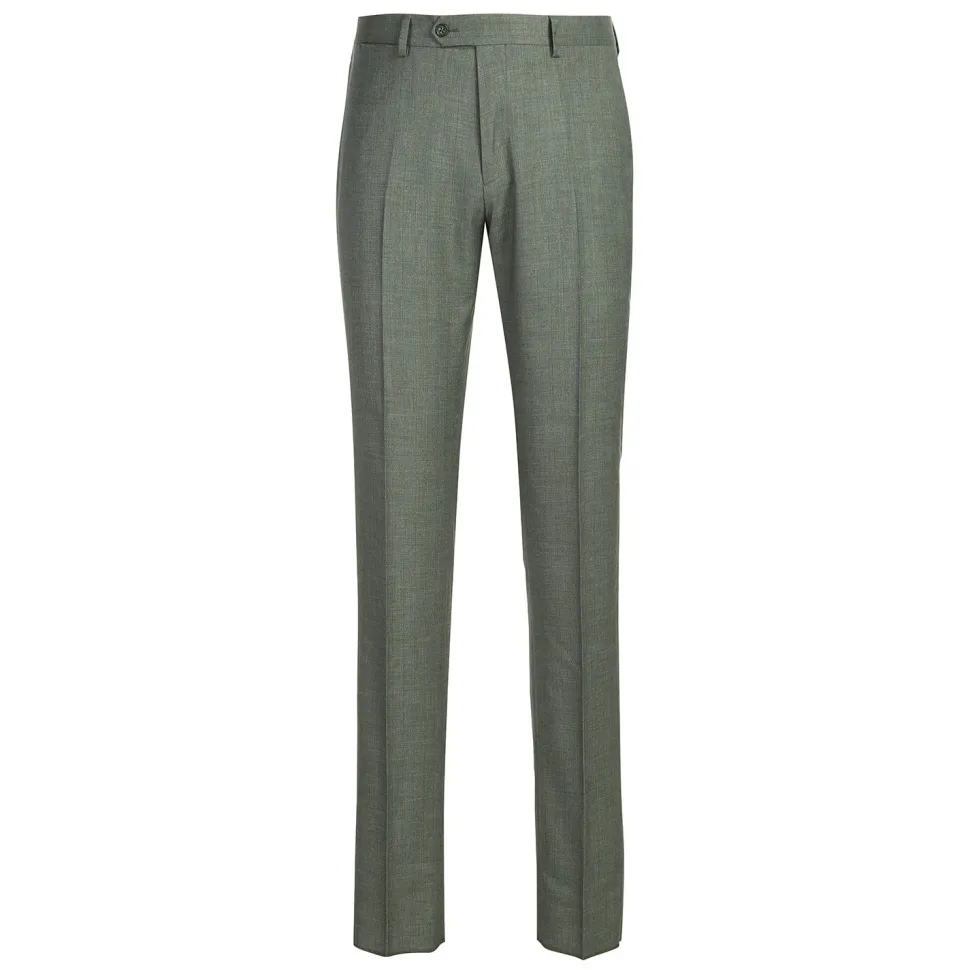 English Laundry Mens Olive Green Stripe Slim Fit Peak Lapel 2 Button Stretch Suit