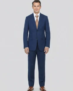 English Laundry Mens Solid Blue Slim Fit Peak Lapel Stretch 2 Button Suit