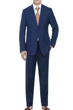 English Laundry Mens Solid Blue Slim Fit Peak Lapel Stretch 2 Button Suit