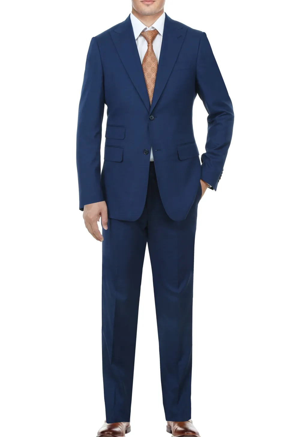 English Laundry Mens Solid Blue Slim Fit Peak Lapel Stretch 2 Button Suit