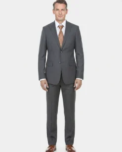 English Laundry Mens Textured Gray Slim Fit Notch Lapel Stretch 2 Button Suit