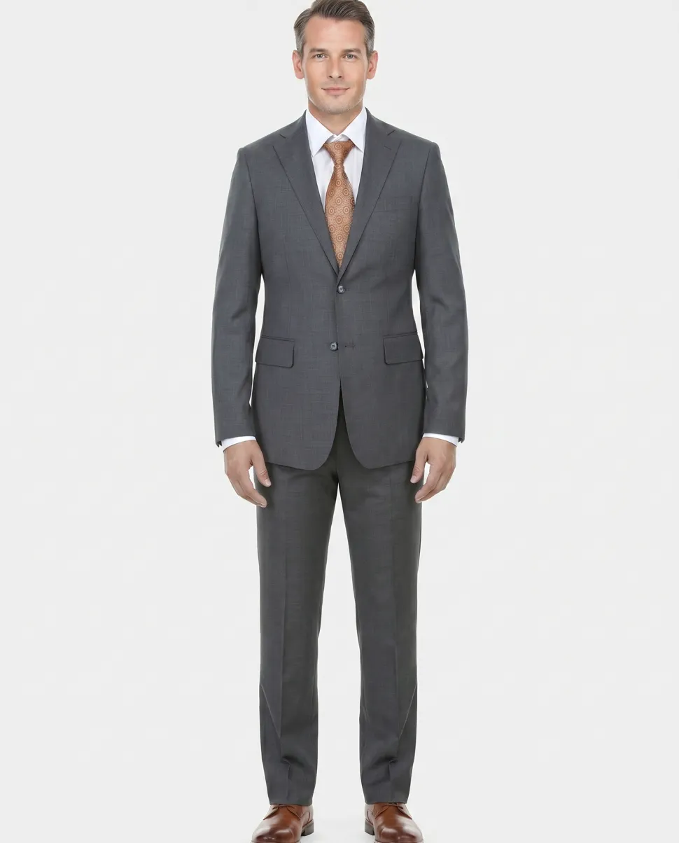 English Laundry Mens Textured Gray Slim Fit Notch Lapel Stretch 2 Button Suit