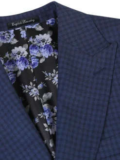 English Laundry Navy And Black Check Slim Fit Peak Lapel Wool Suit