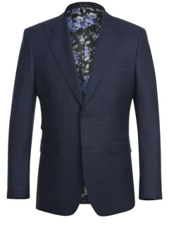 English Laundry Navy And Black Check Slim Fit Peak Lapel Wool Suit