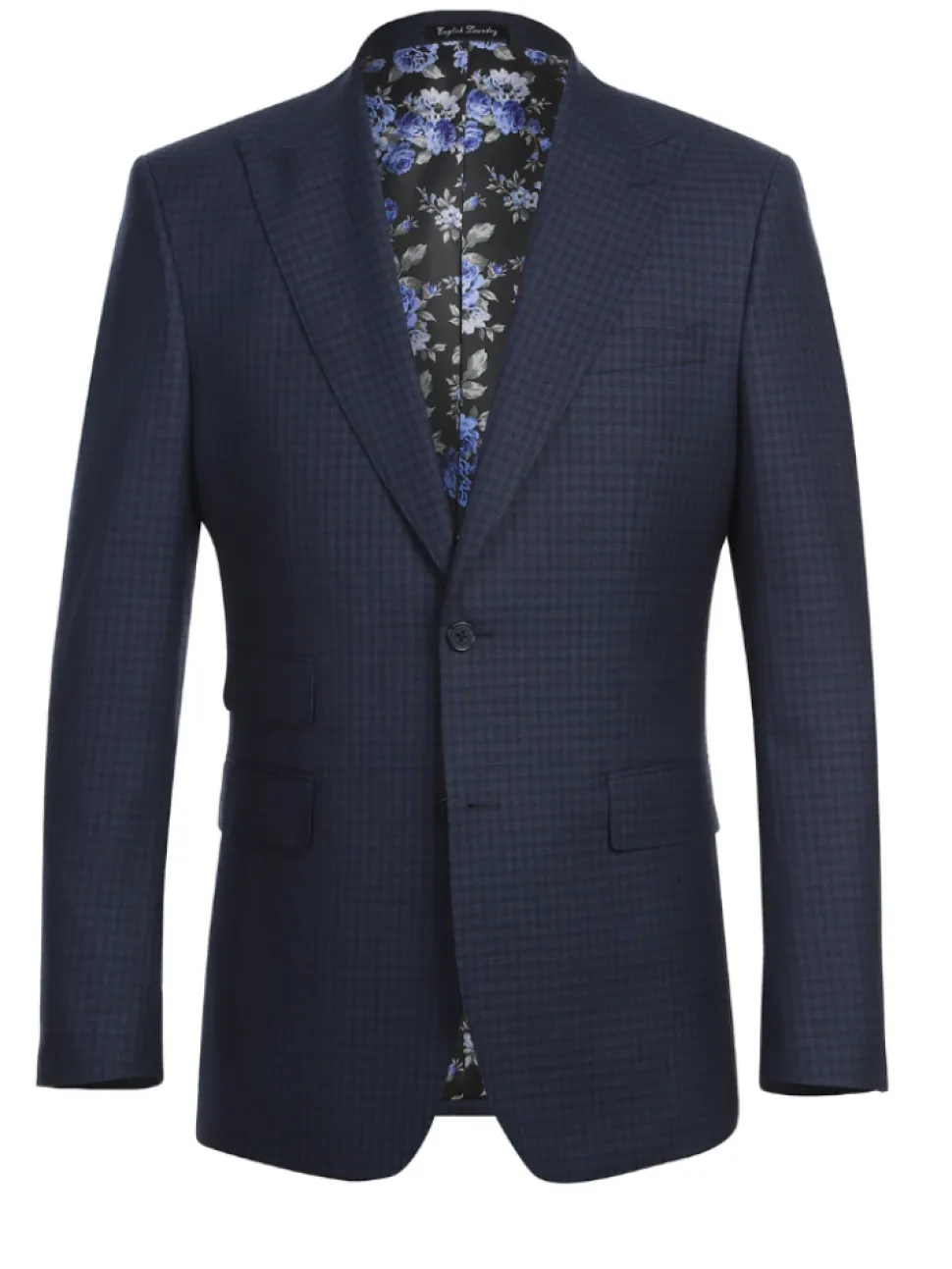 English Laundry Navy And Black Check Slim Fit Peak Lapel Wool Suit