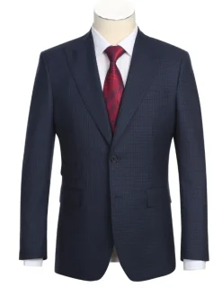 English Laundry Navy And Black Check Slim Fit Peak Lapel Wool Suit