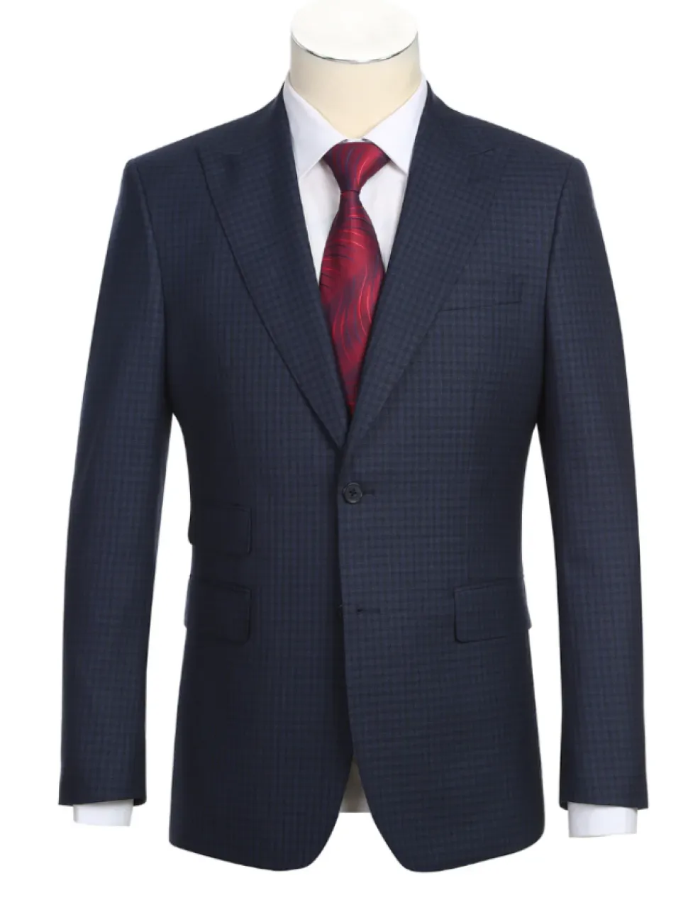English Laundry Navy And Black Check Slim Fit Peak Lapel Wool Suit