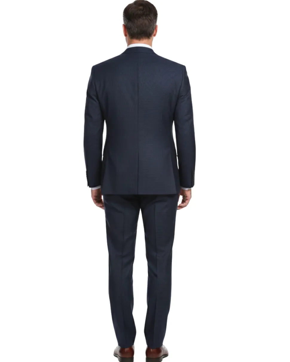 English Laundry Navy And Black Check Slim Fit Peak Lapel Wool Suit