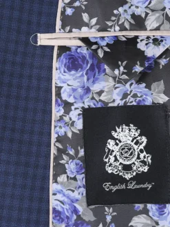 English Laundry Navy And Black Check Slim Fit Peak Lapel Wool Suit
