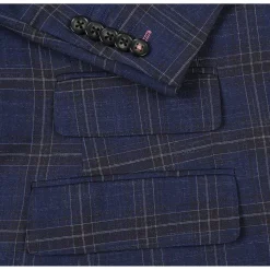 English Laundry Navy & Brown Windowpane Slim Fit Peak Lapel 2 Button Stretch Suit