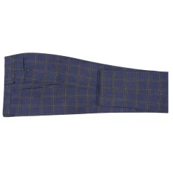 English Laundry Navy & Brown Windowpane Slim Fit Peak Lapel 2 Button Stretch Suit
