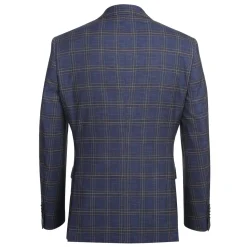 English Laundry Navy & Brown Windowpane Slim Fit Peak Lapel 2 Button Stretch Suit