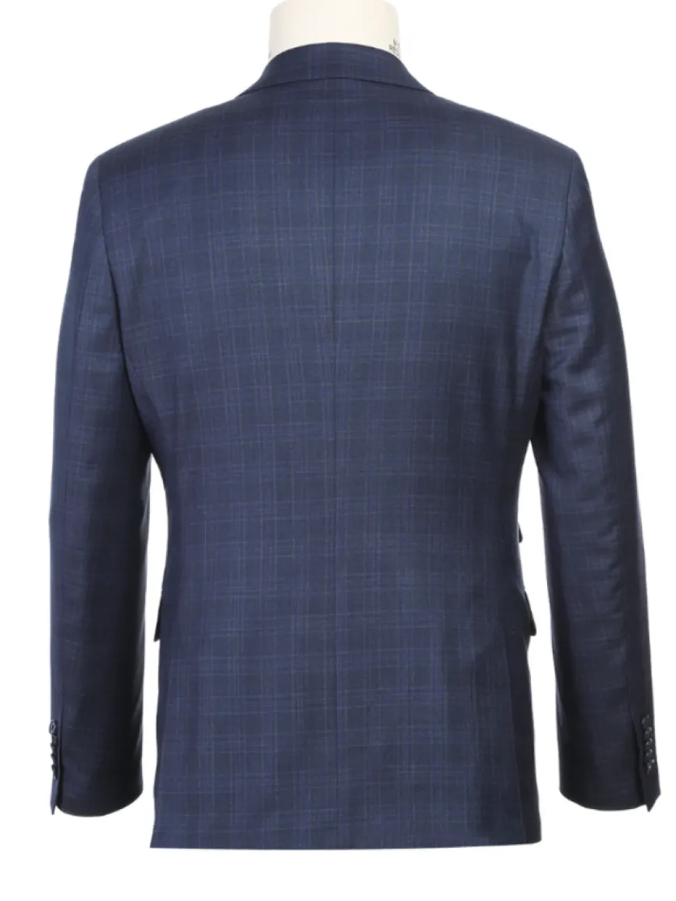 English Laundry Navy Plaid With Grey Windowpane Slim Fit Peak Lapel Wool Suit
