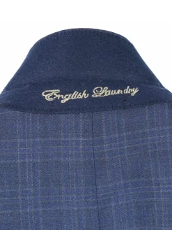 English Laundry Navy Plaid With Grey Windowpane Slim Fit Peak Lapel Wool Suit